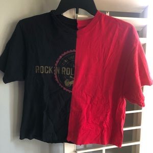 RED x ROCK N ROLL HALF AND HALF SHIRT